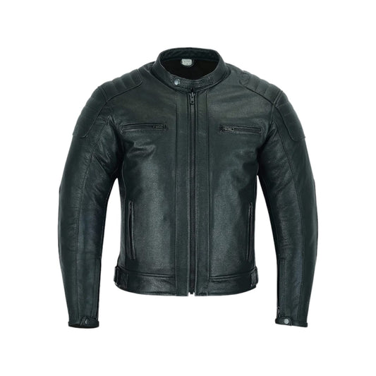 Mens Leather Motorcycle Jacket - Touring Motorbike Jacket With Genuine Biker CE Armour