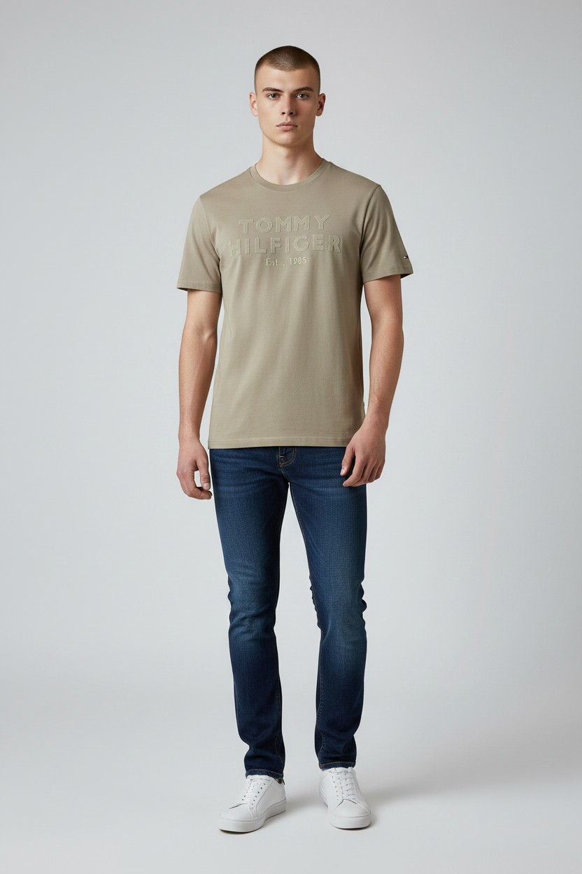 Tommy Hilfiger Embroidered Logo Tee – Premium Imported Cotton
